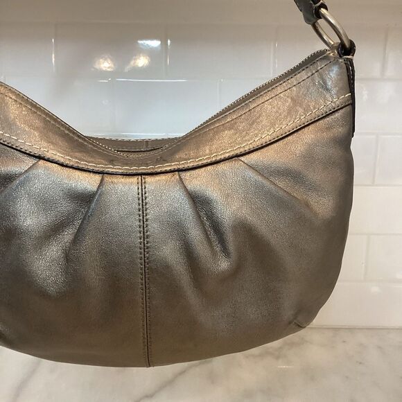 Coach Soho Hobo Pleated Graphite Metallic Leather Shoulder Bag - Picture 3 of 15